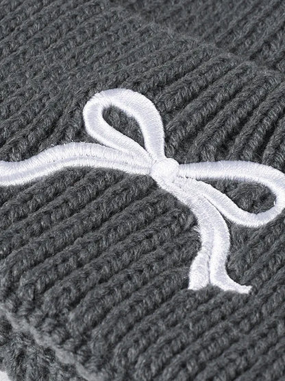 Embroidered Bow Knit Hat - adritiX