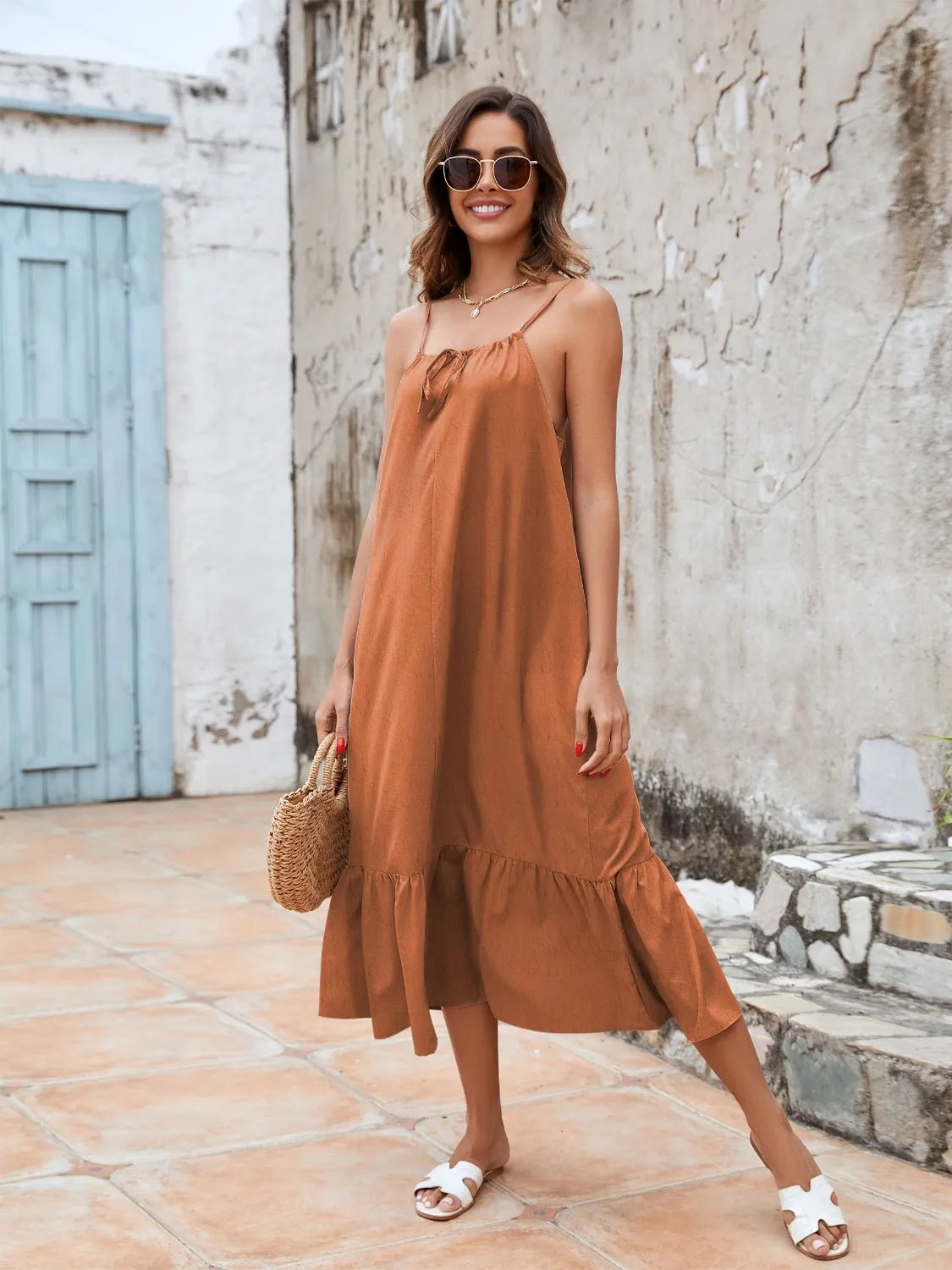 Ruffled Hem Midi Cami Dress - adritiX
