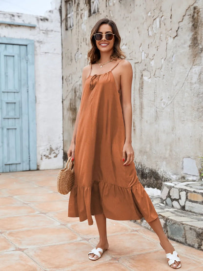 Ruffled Hem Midi Cami Dress - adritiX