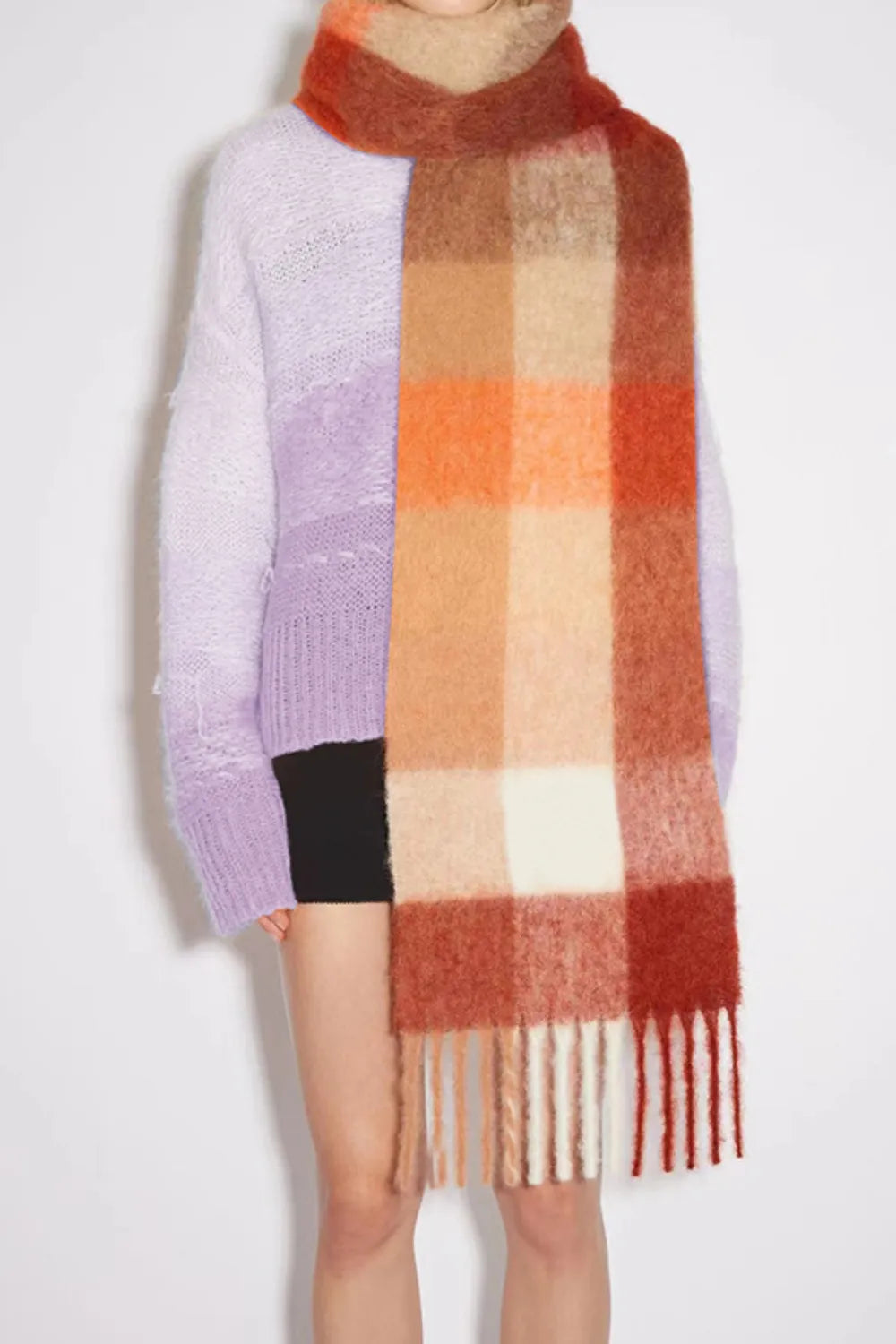 Thermal Fringe Contrast Plaid Scarf - adritiX