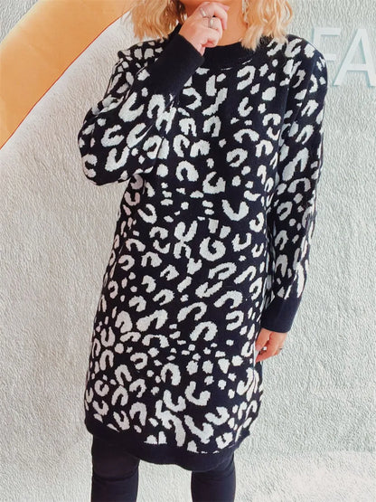 Leopard Round Neck Long Sleeve Sweater - adritiX