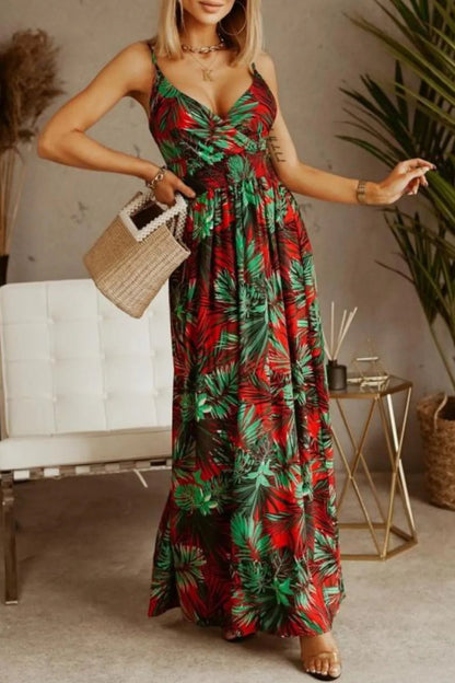 Printed Spaghetti Strap Maxi Dress - adritiX