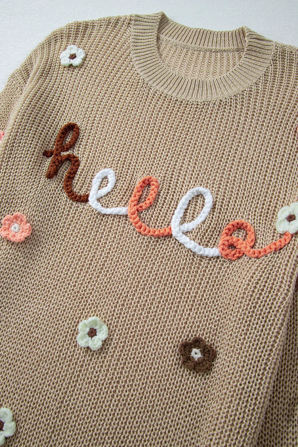 HELLO Flower Round Neck Long Sleeve Sweater - adritiX