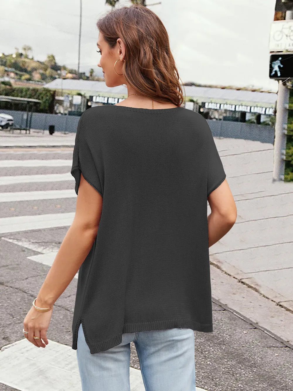 Notched Short Sleeve Knit Top - adritiX