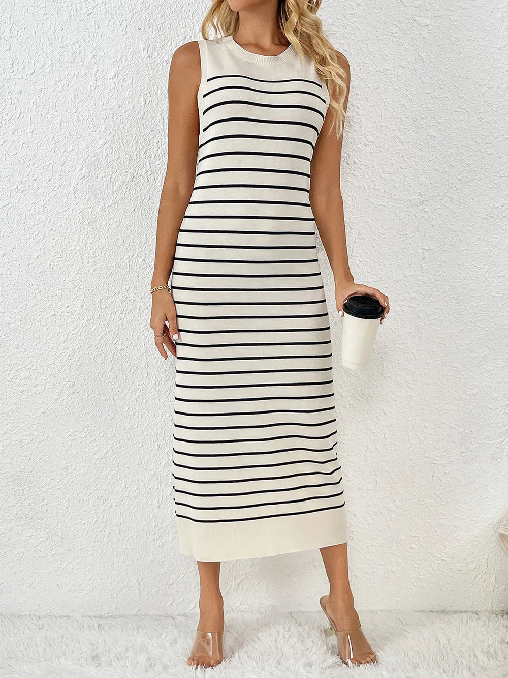 Round Neck Sleeve Midi Knit Dress - adritiX