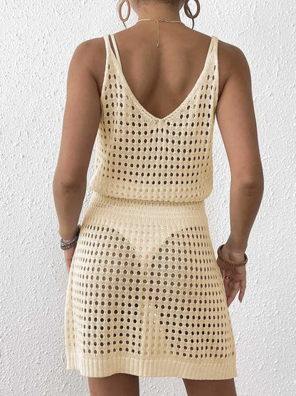 Elegant Crochet Knit Cover Up Mini Dress - adritiX