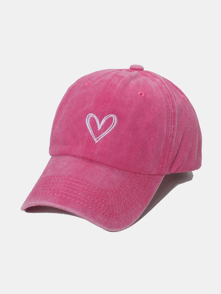 Embroidered Heart Washed Cotton Baseball Cap - adritiX
