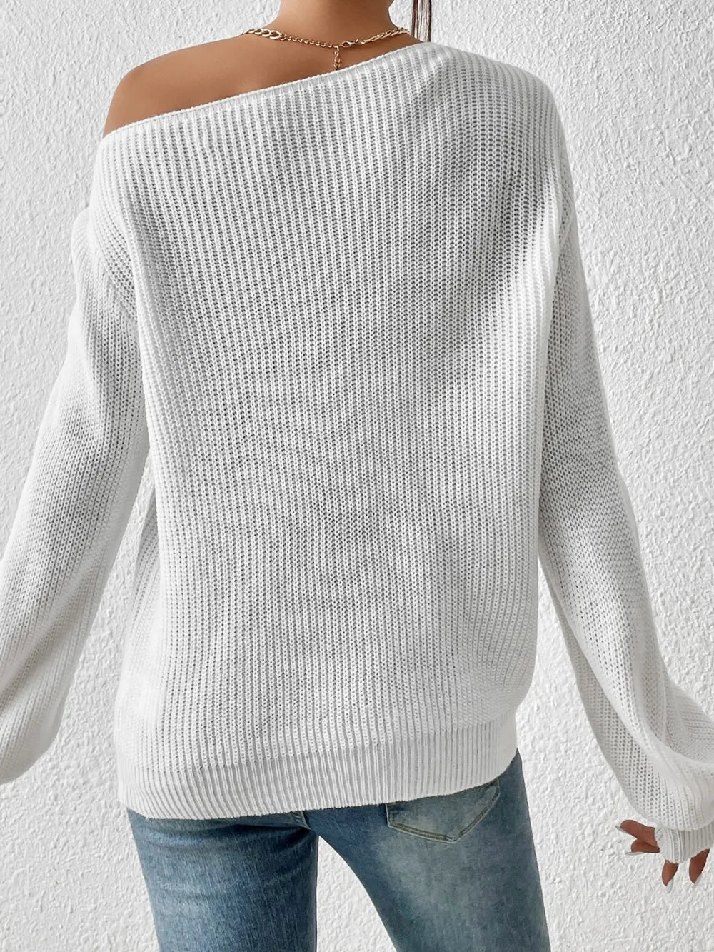 Elegant Honey Single Shoulder Long Sleeve Sweater - adritiX
