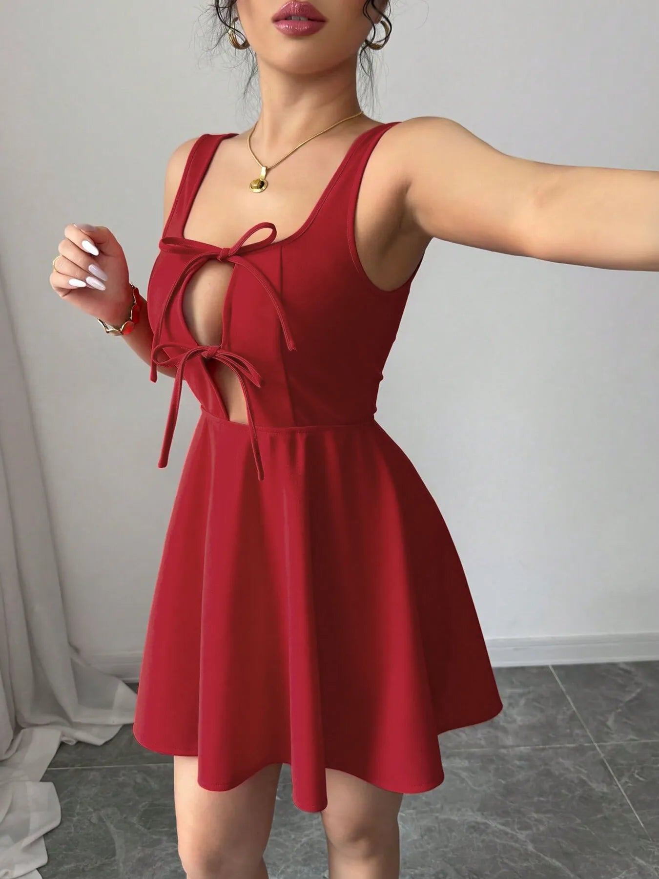 Tie Front Wide Strap Dress - adritiX