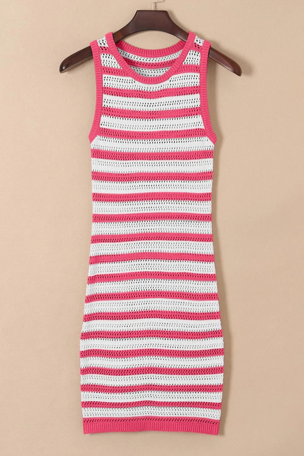 Elegant Stripe Hollowed Knit Sleeveless Sweater Dress - adritiX