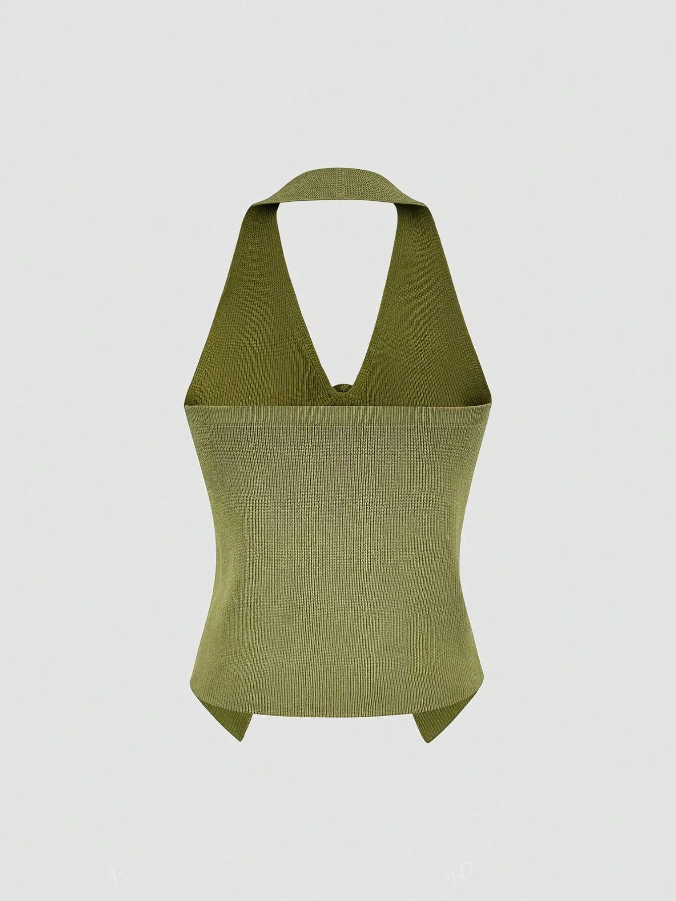 V-Neck Ribbed Knit Sweater Vest with Flower Detail - adritiX