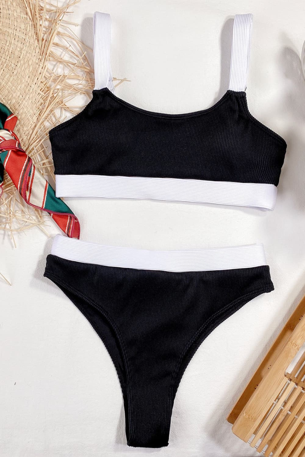 Color Block Scoop Neck Bikini Set - adritiX