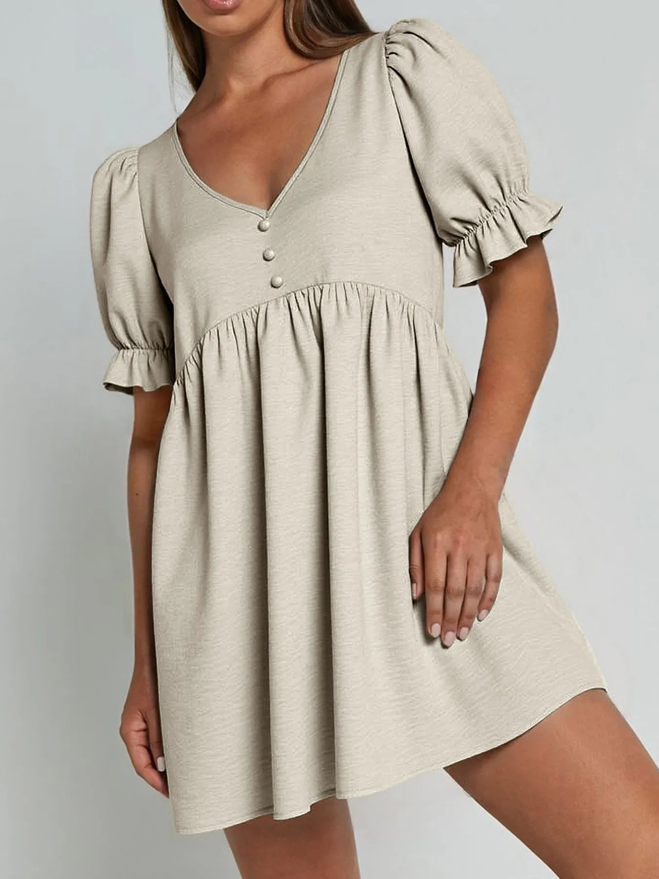 Puff Sleeve Babydoll Mini Dress - adritiX