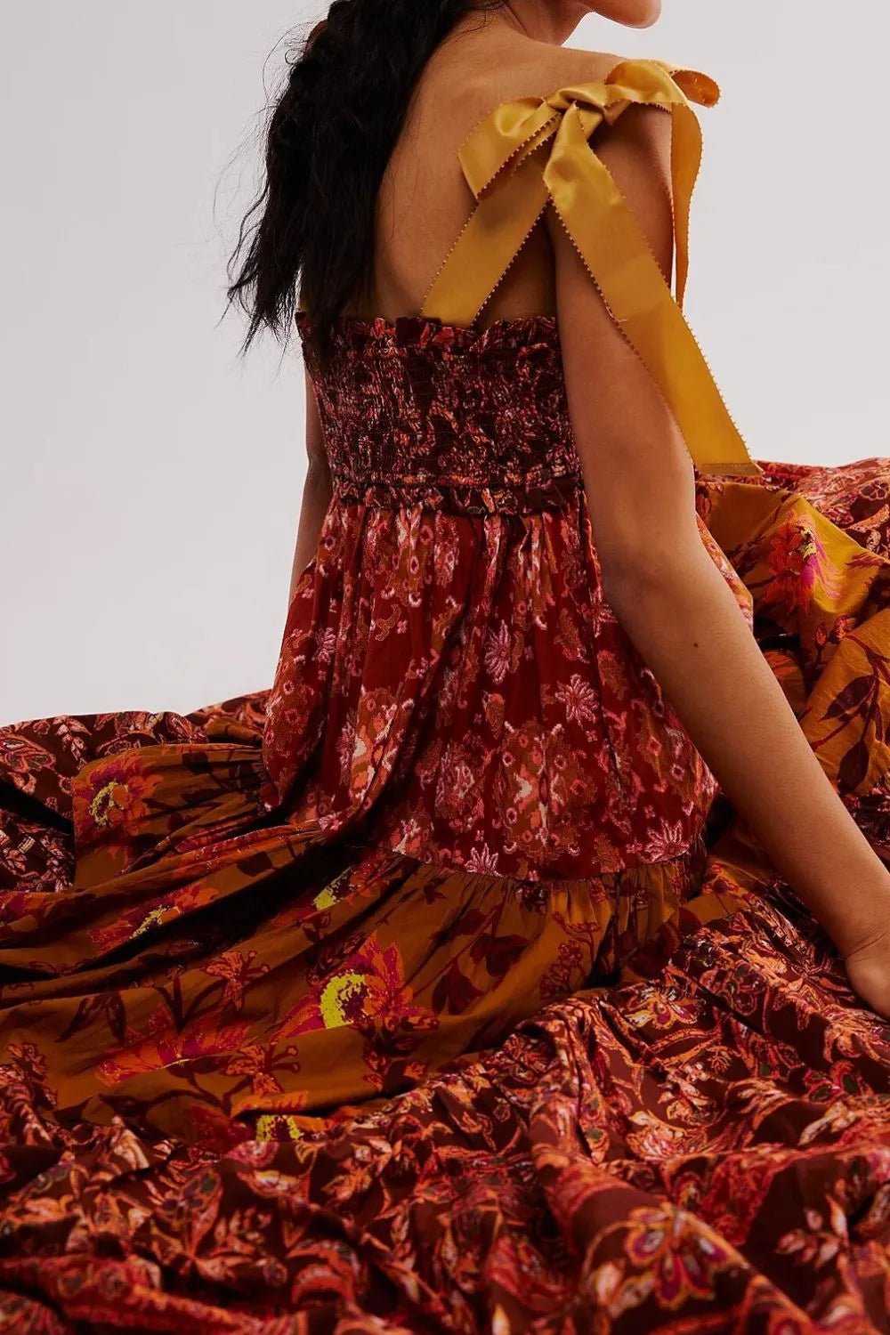 Floral Tiered Maxi Dress with Mixed Print Design - adritiX