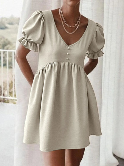 Puff Sleeve Babydoll Mini Dress - adritiX