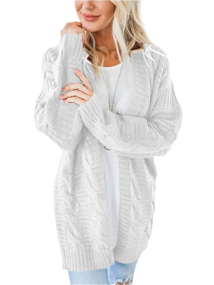 Cable-Knit Open Front Long Sleeve Cardigan - adritiX