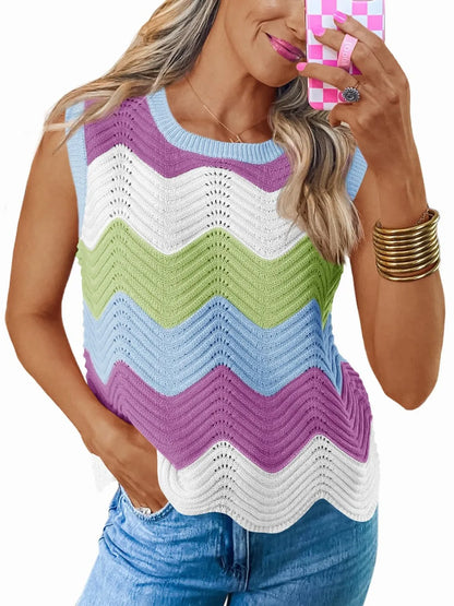 Color Block Round Neck Sweater Vest - adritiX