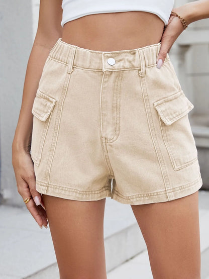 High Waist Cargo Denim Shorts - adritiX