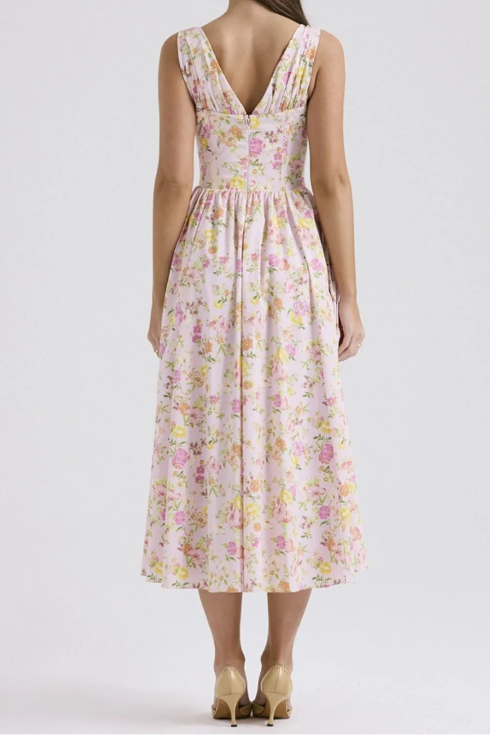 Floral V-Neck Sleeveless Midi Dress with Pockets - adritiX