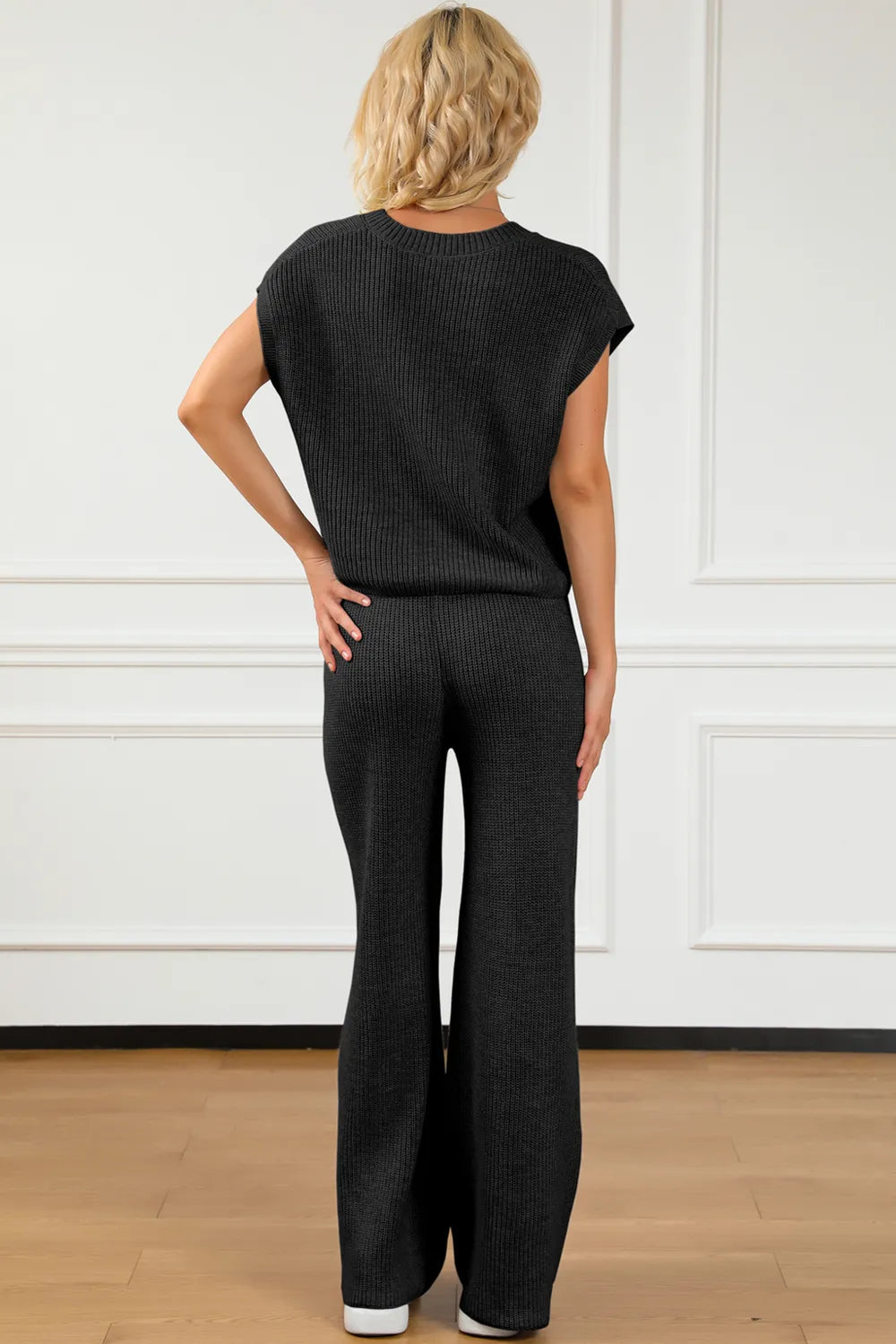 Pocketed V-Neck Top and Wide Leg Sweater Set - adritiX