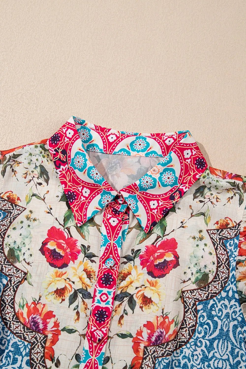 Floral Mixed Pattern Ruffle Flutter Sleeve Buttoned Dress - adritiX