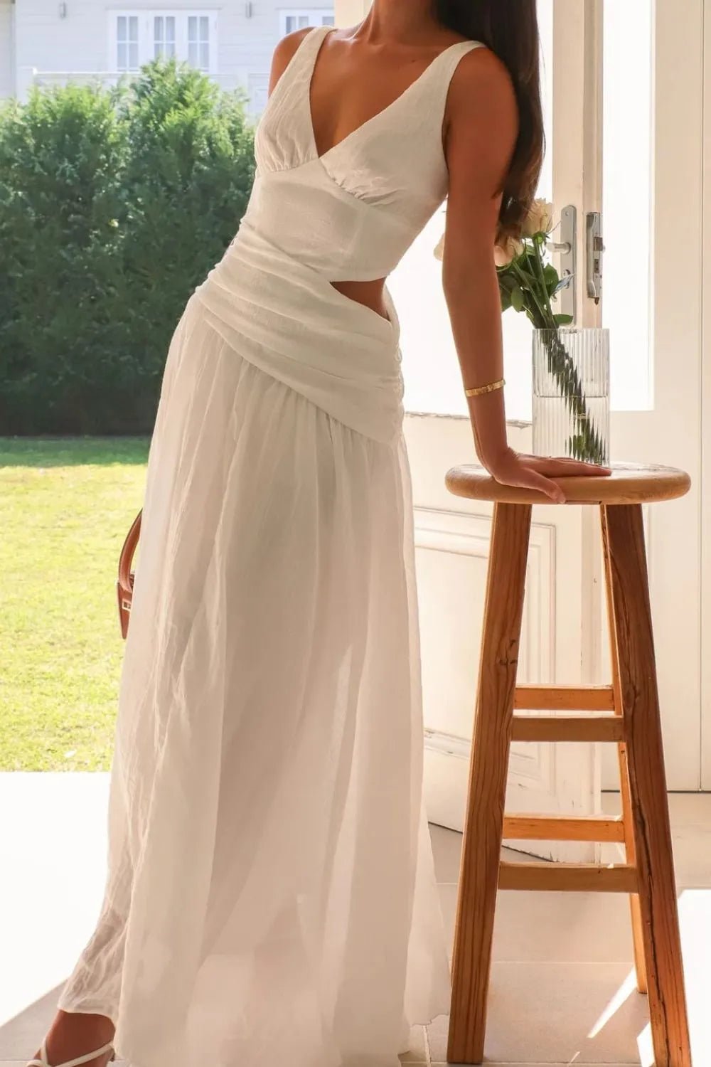 Cutout Back V-Neck Dress - adritiX