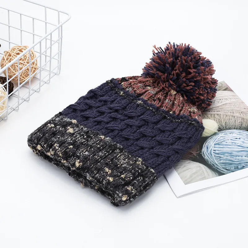 Contrast Thermal Hat with Pompom - adritiX