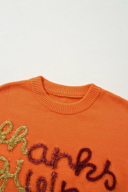 THANKSGIVING Round Neck Dropped Shoulder Sweater - adritiX