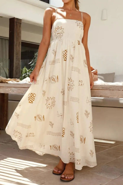 Cutout Back Printed Square Neck Maxi Cami Dress - adritiX