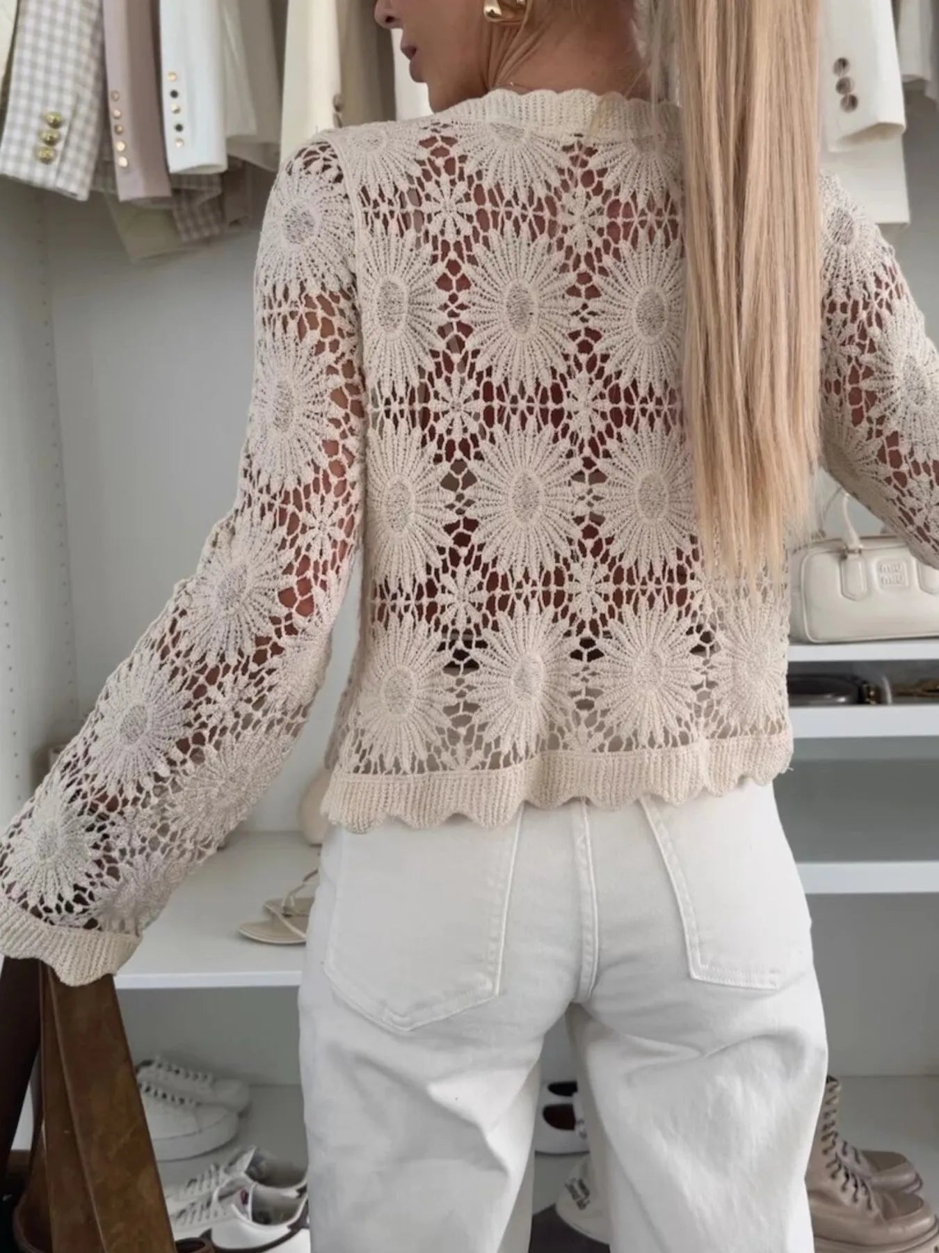 Lace V-Neck Button-Up Cardigan - adritiX