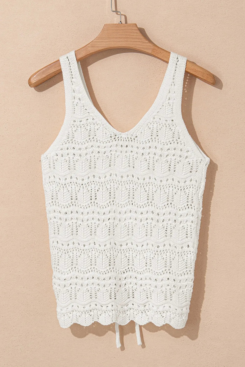 Hollowed Knit V Neck Drawstring Sweater Vest - adritiX