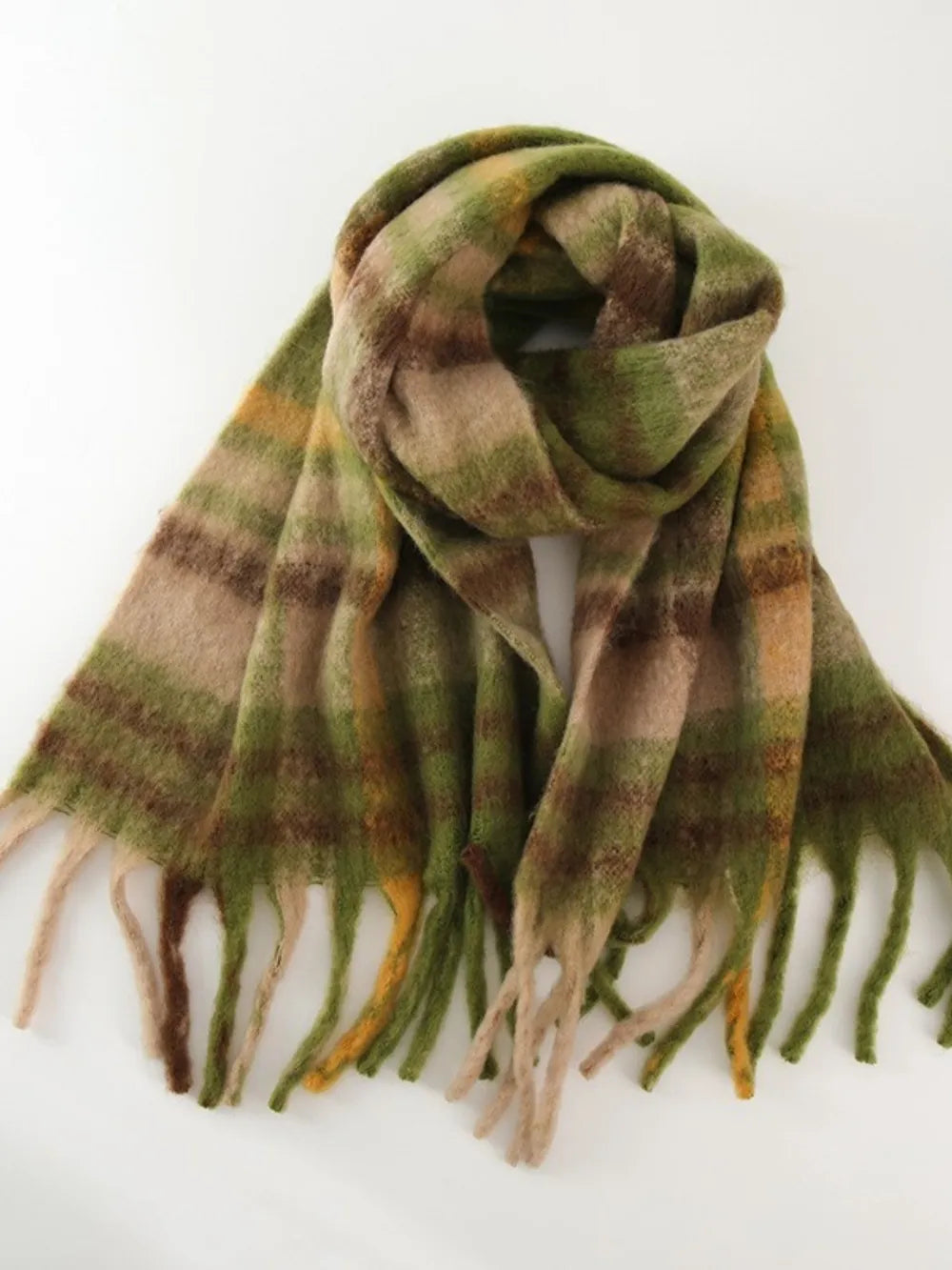 Fringe Plaid Polyester Scarf - adritiX