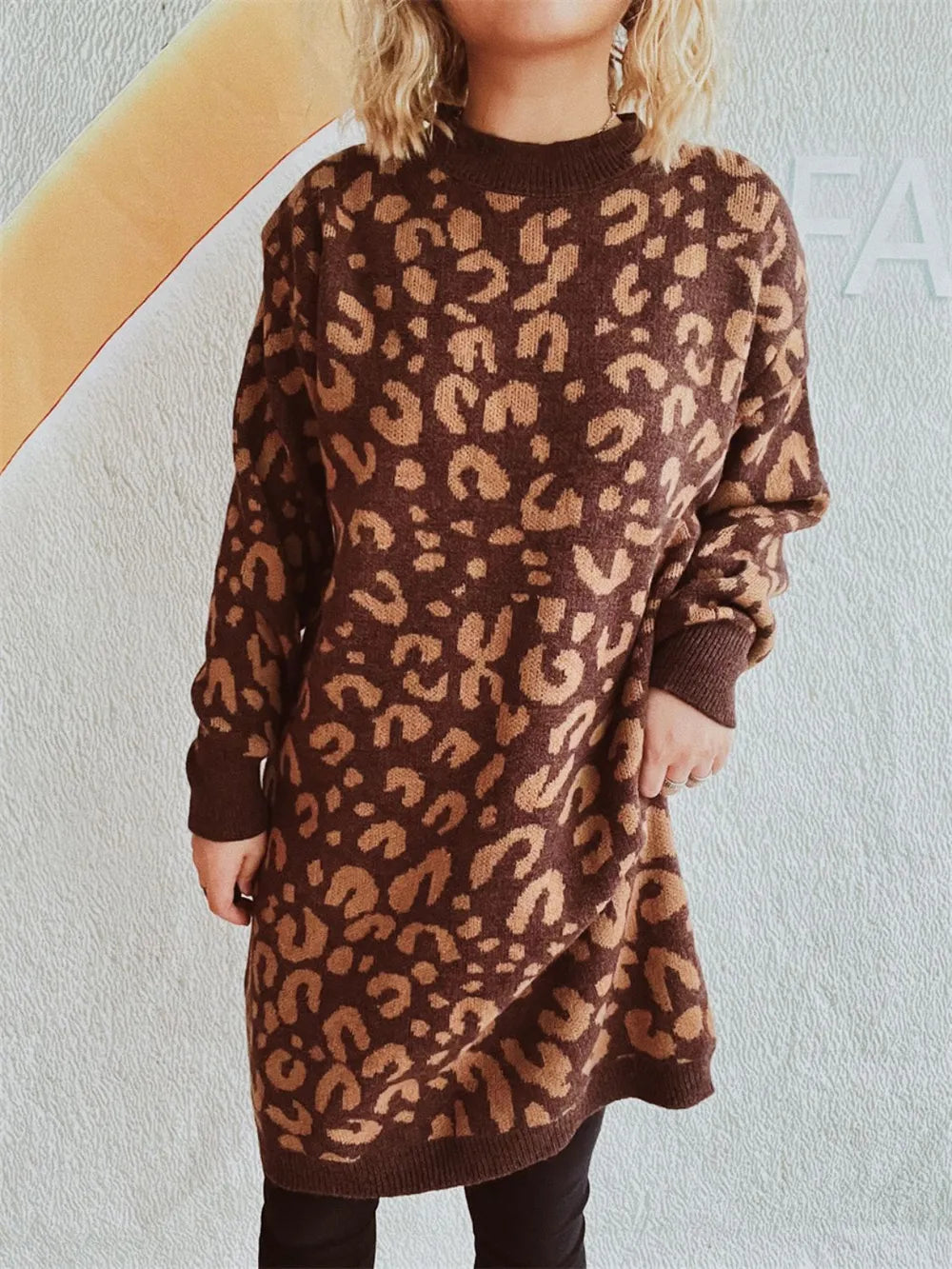 Leopard Round Neck Long Sleeve Sweater - adritiX