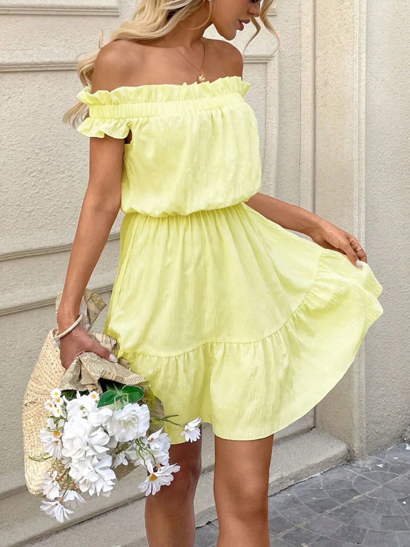 Off-Shoulder Ruffle Hem Summer Dress - adritiX