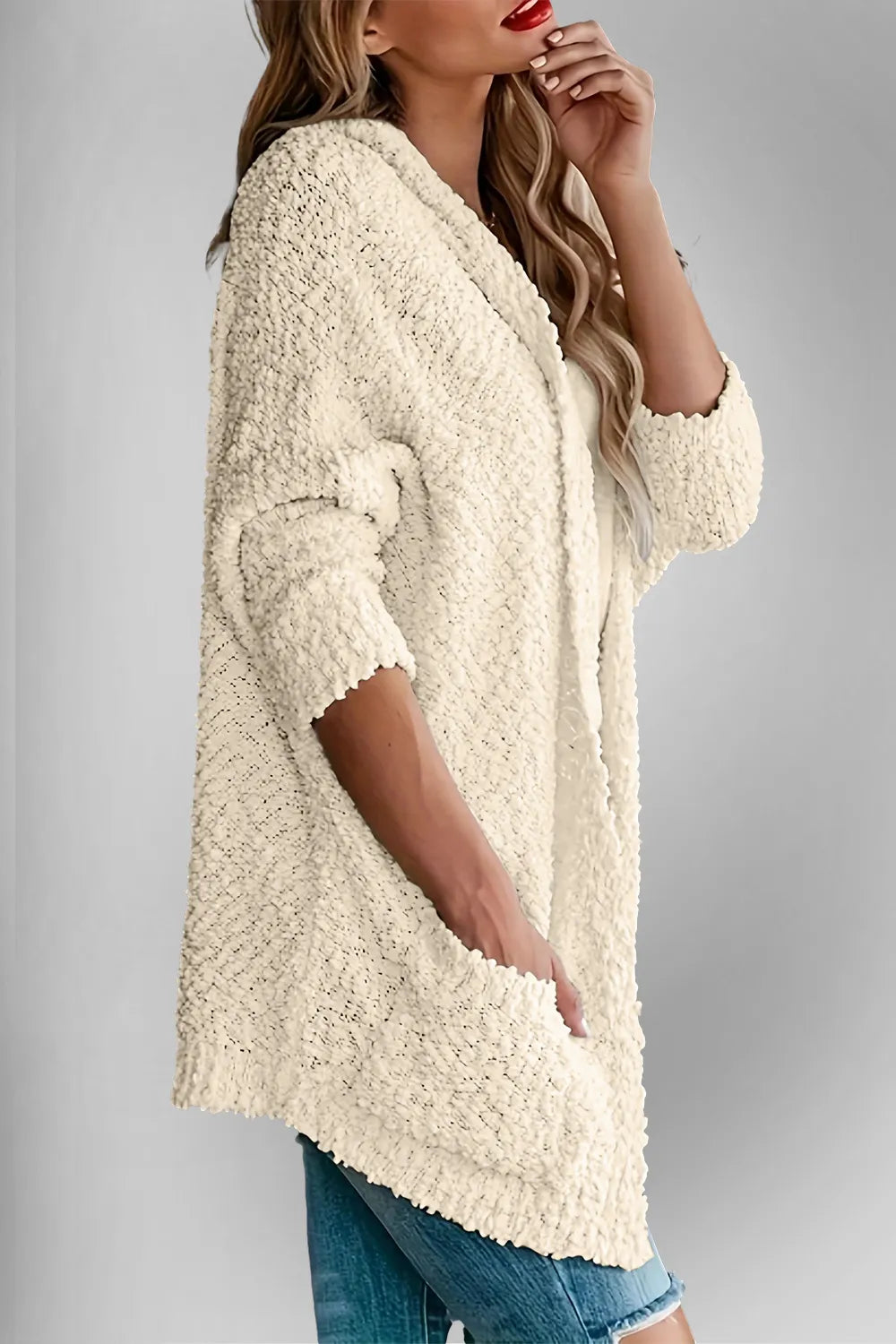 Double Take Pocketed Open Front Long Sleeve Cardigan - adritiX