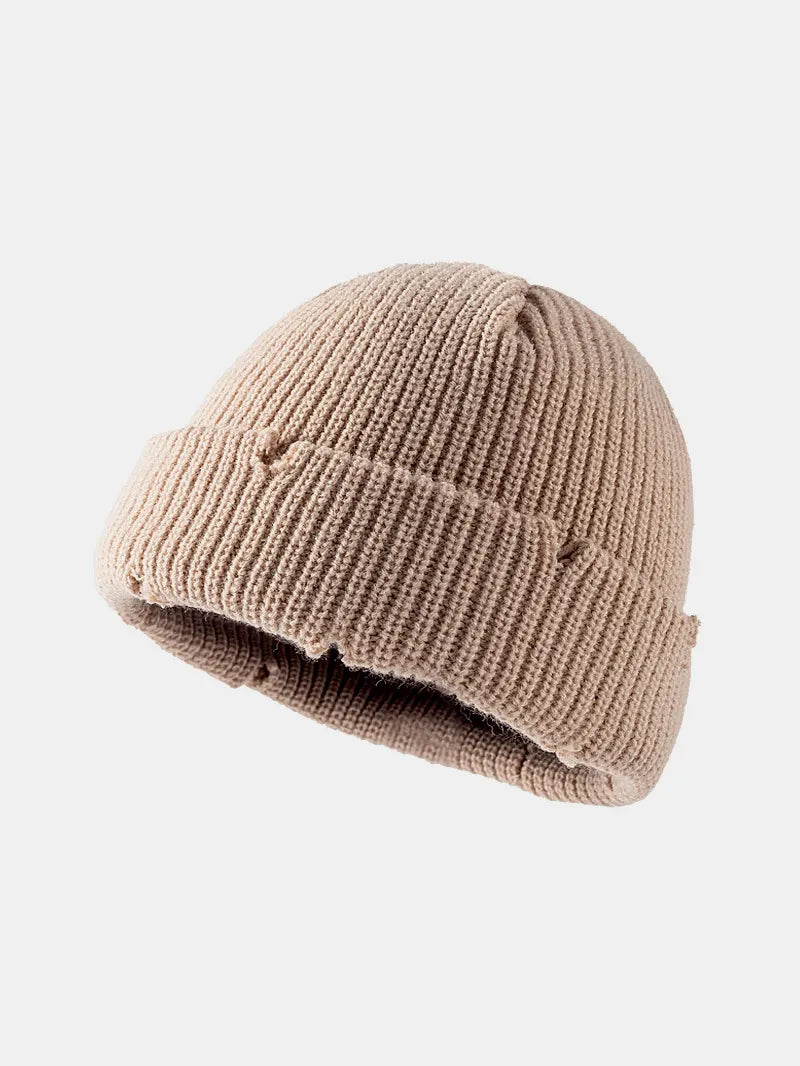 Distressed Cuffed Knit Hat - adritiX