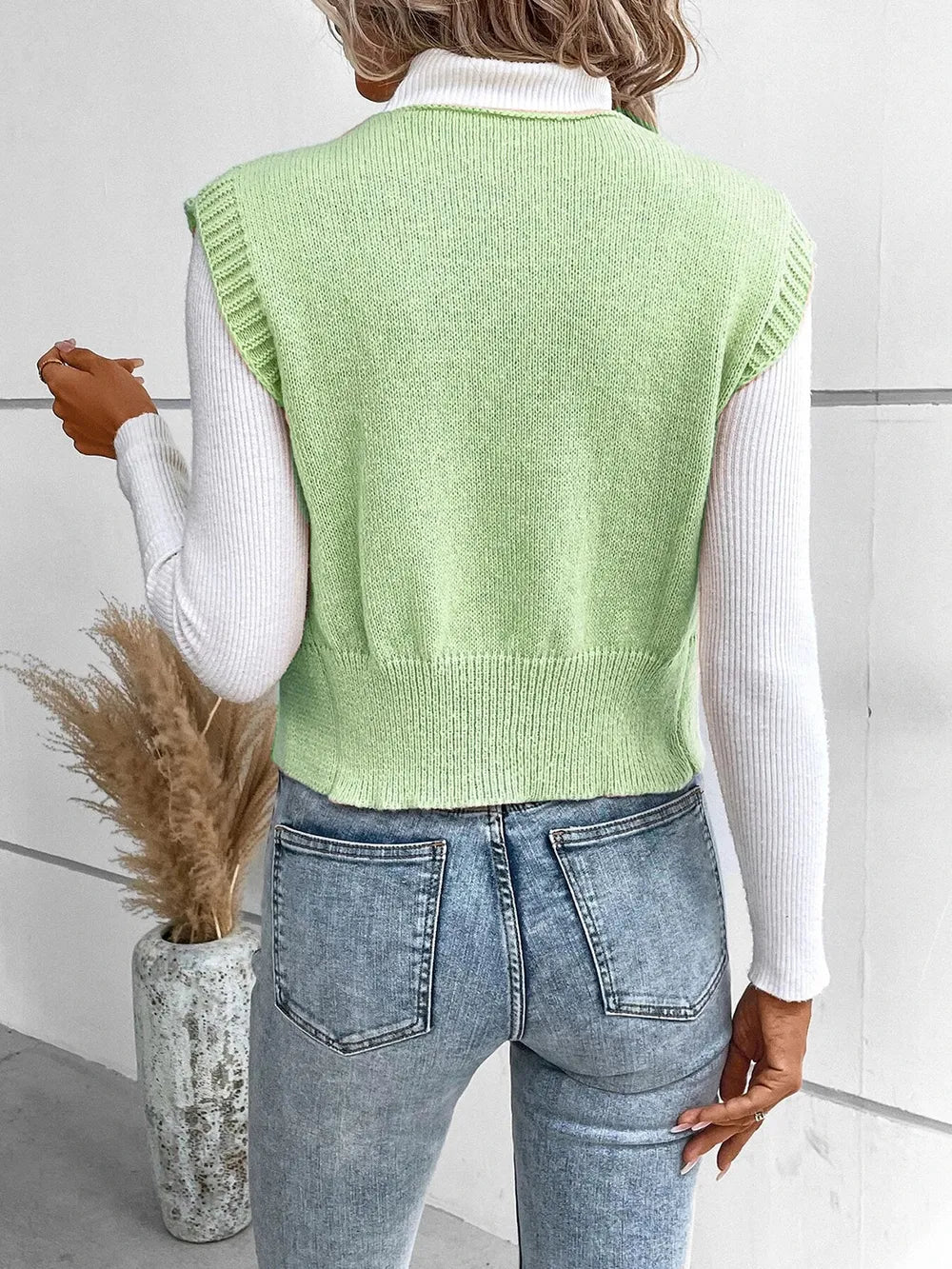 Full Size Button Up V-Neck Sweater Vest - adritiX