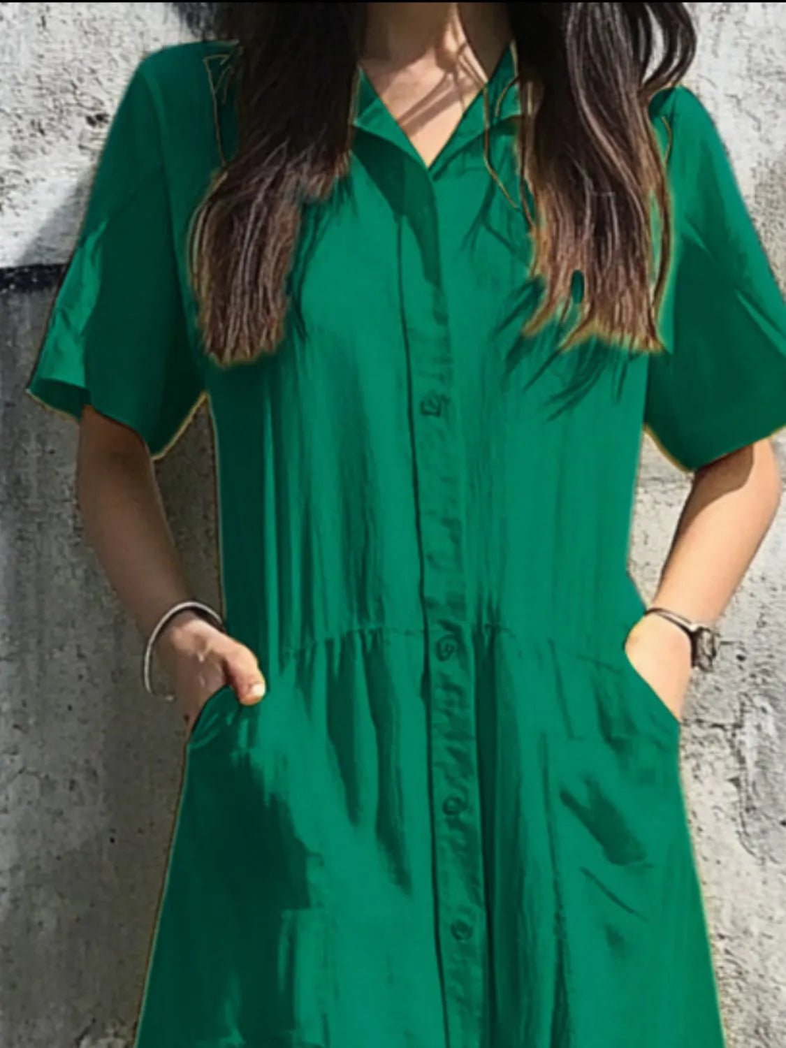 Button Front Short Sleeve Midi Dress - adritiX