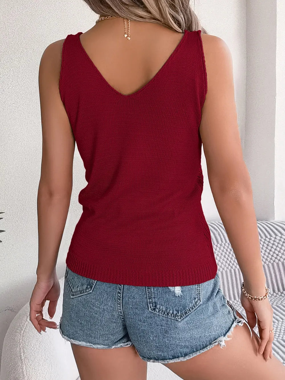 Openwork Scoop Neck Knit Vest - adritiX