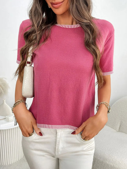 Short Sleeve Round Neck Knit Top - adritiX