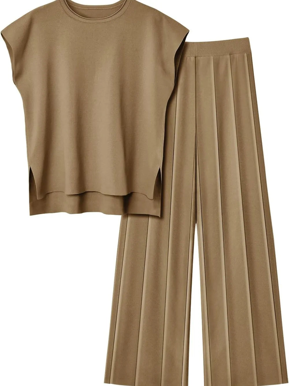 Round Neck Cap Sleeve Top and Pants Knit Set - adritiX