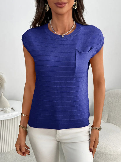 Round Neck Cap Sleeve Knit Top - adritiX
