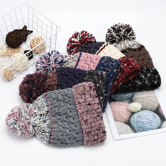 Contrast Thermal Hat with Pompom - adritiX