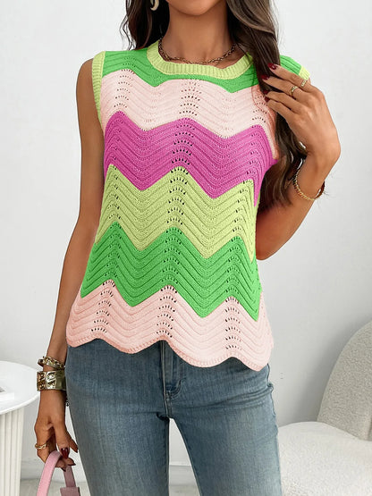 Color Block Round Neck Sweater Vest - adritiX