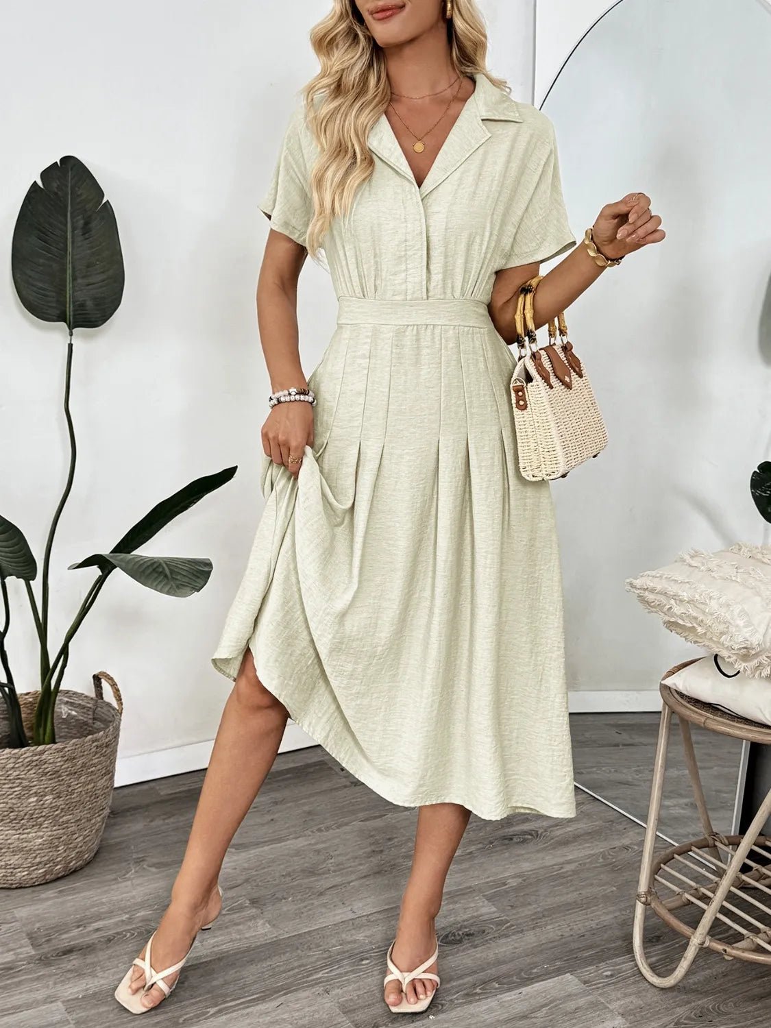 Short Sleeve Midi Dress with Pockets - adritiX