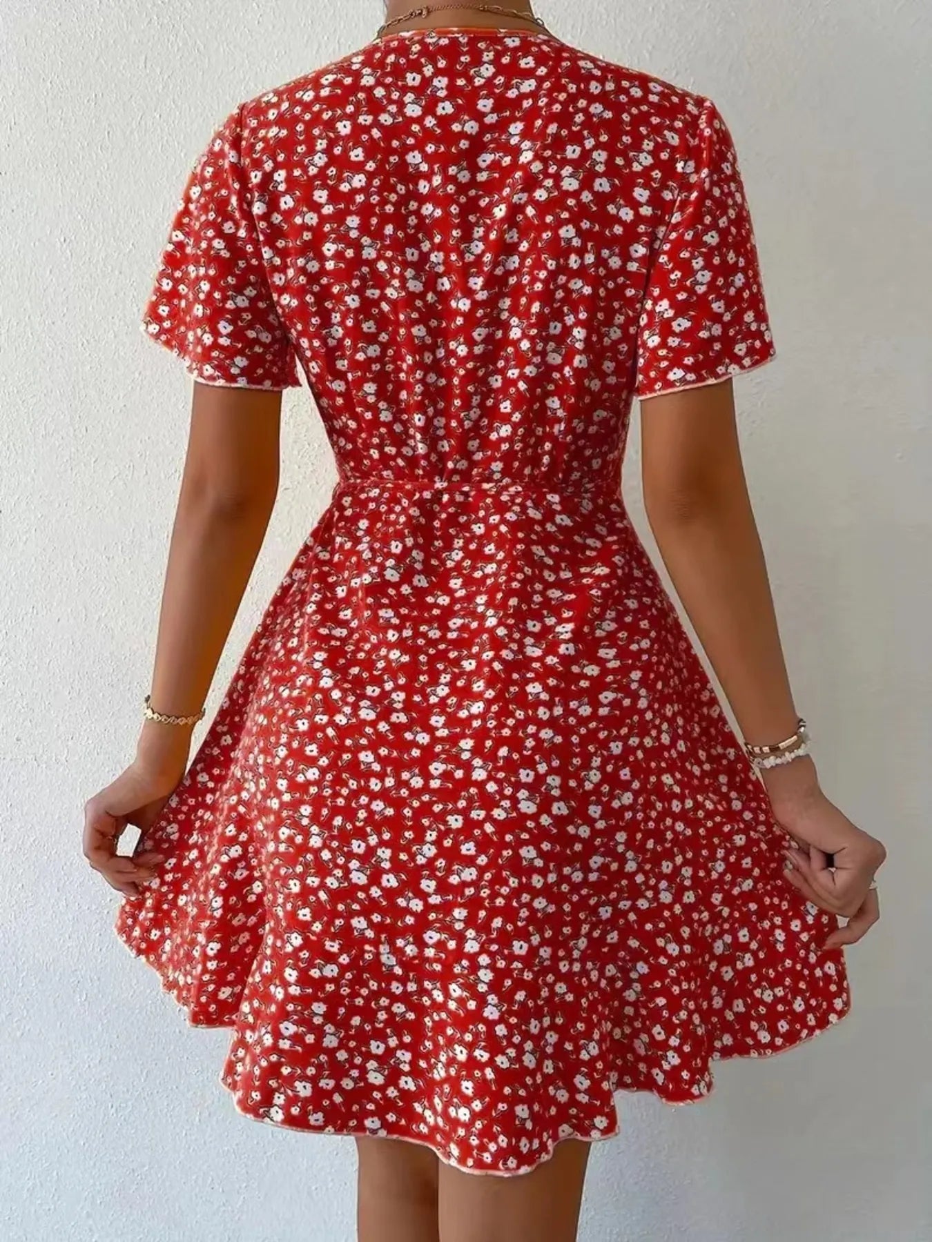 Floral Flutter Sleeve Wrap Mini Dress - adritiX