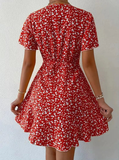 Floral Flutter Sleeve Wrap Mini Dress - adritiX