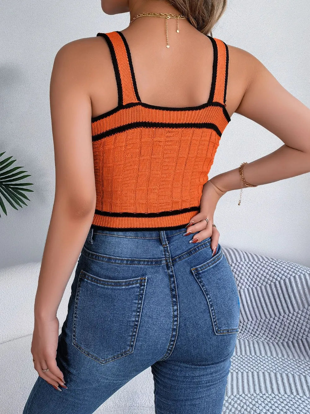 Decorative Button Wide Strap Knit Cami - adritiX