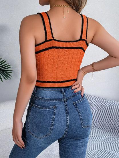 Decorative Button Wide Strap Knit Cami - adritiX