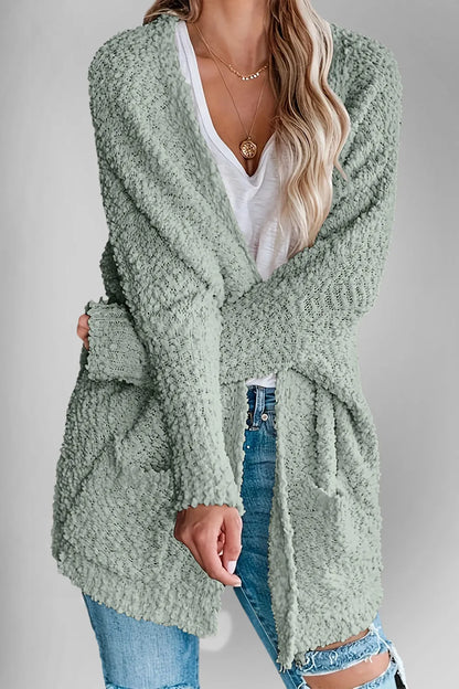 Double Take Pocketed Open Front Long Sleeve Cardigan - adritiX
